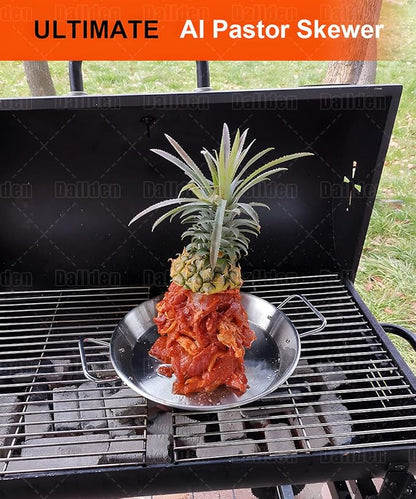 BBQ Vertical Skewer-Al Pastor Skewer Vertical Rotisserie Vertical Spit Stand for Tacos Al Pastor, Shawarma, Gyros- BBQ Grilling Accessory with 3 Removable Spikes (8”, 10" and 12”)