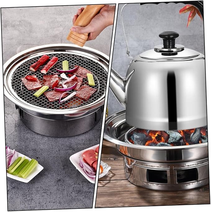 Luxshiny Portable Stainless Steel Mini Bbq Stove Charcoal Grilling Stove with Grill Rack Small Outdoor Barbecue Grill for Picnic and Housewarming
