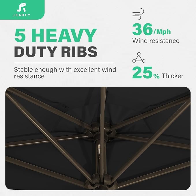 JEAREY 9ft Half Umbrella Outdoor Patio Umbrella Market Umbrellas with Crank, 1/2 Round Wall Umbrella 5 Sturdy Ribs UV Protection for Pool Garden Balcony Deck, Black