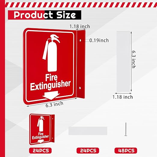 Barydat 24 Pcs Fire Extinguisher Signs 6.3" x 6.3" Fire Extinguisher with Pre Drilled Mounting Hole and Down Arrow Industrial Warning Signs Include Screws and Adhesive Tapes for Home Office Business