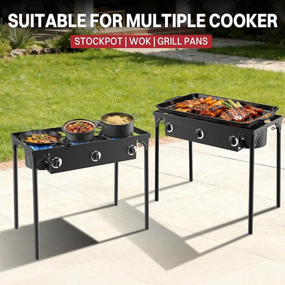 3 Burner Propane Camp Stove | 225,000 BTU | High Pressure Gas Burners | CSA Certified | Waterproof Cover | Detachable Legs | Ideal for Camping Tailgating Backyard Outdoor Cooking