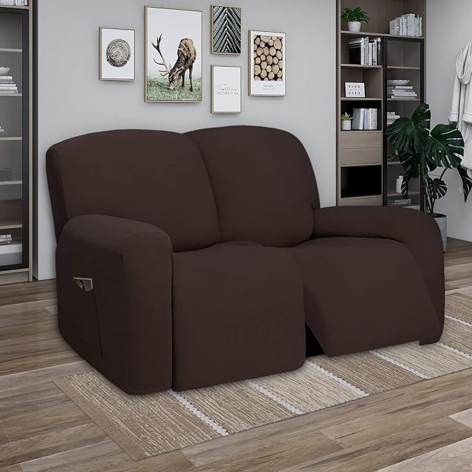 PureFit Super Stretch Loveseat Recliner Sofa Couch Cover with Pocket | 2 Seats Non Slip Soft Sofa Slipcover, Washable Reclining Furniture Protector for Pets (Recliner Loveseat, Chocolate)