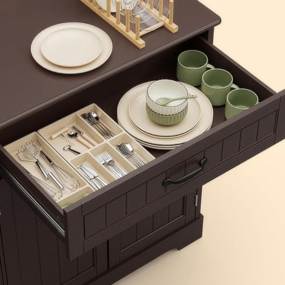 Buffet Cabinet with Storage Shelf, Dark Brown | Coffee Bar for Kitchen, Dining, Laundry, or Living room