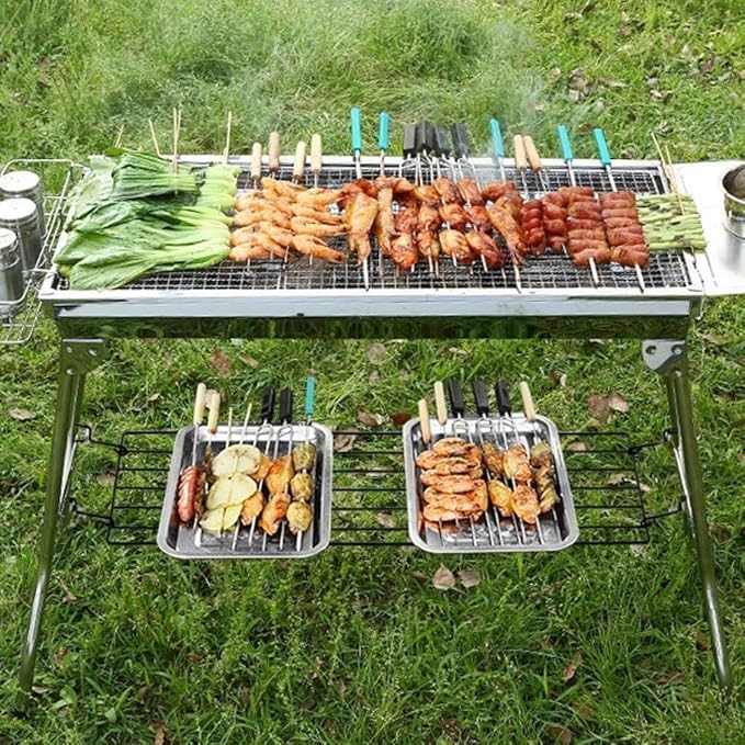 Camping Barbecue Grill Barbecue Charcoal Grill Stainless Steel Folding Portable BBQ Tool Kits for Outdoor Cooking Camping Picnic Barbecue Charcoal Grill