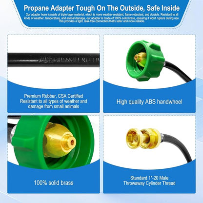 6FT Propane Hose Adapter for Weber Travelev Grill,1lb to 20lb Propane Tank Adapter for Weber Q/Gas Go-Anywhere Grills/Coleman Stove/Blackstone Griddle,Heater.
