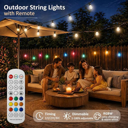 XHT Outdoor String Lights 98FT- Color Changing Patio Lights with 30 Led Bulbs RGBW, App Control & Remote, IP66 Waterproof Shatterproof Outdoor Lights for Backyard Decor