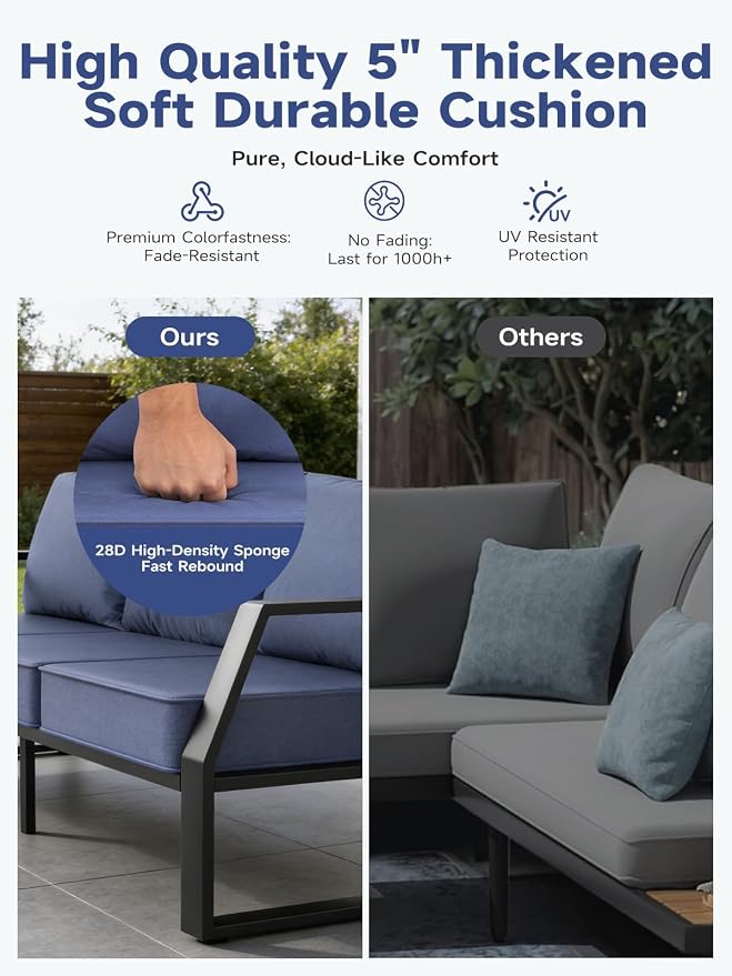 Oversized Modern Outdoor Patio Chair Set of 2 with 5" Thick Cushions, Deep Seat & Wide Armrests, Aluminum All-Weather Rustproof UV-Resistant Frame for Garden, Backyard, Porch