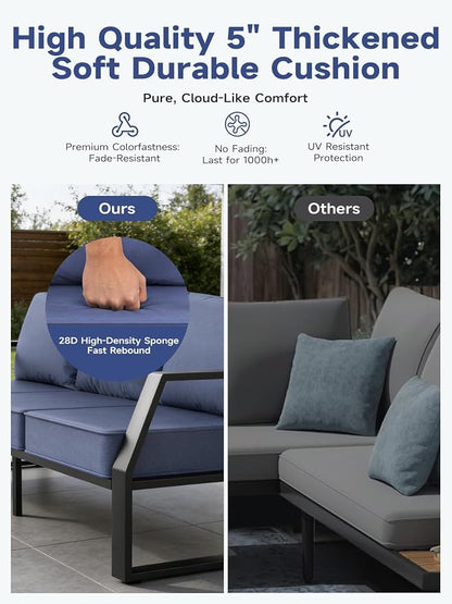 Oversized Modern Outdoor Patio Furniture Set with 5" Thick Cushions, Deep Seats & Wide Armrests, Comfortable Aluminum All-Weather Rustproof UV-Resistant Frame, 5-Seater for Garden, Backyard, Poolside