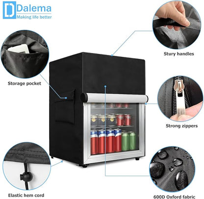 Mini Fridge Cover for Outside Small Beverage Refrigerator,18"Wx20"Dx31"H | Heavy Duty 600D,100% Waterproof,Dustproof,For Outdoor 3.2 Cu Ft Mini Wine Beer Drink Fridge,Black