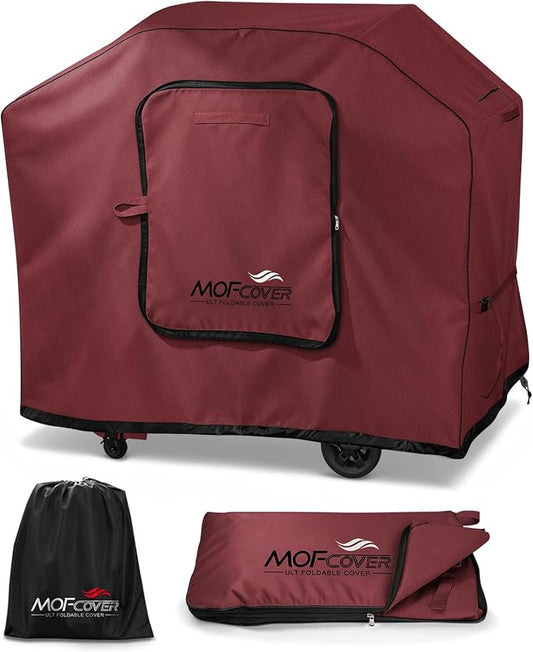 Exclusive Foldable 48 inch Grill Cover, 600D Heavy Duty Waterproof Outdoor BBQ Cover for 2-3 Burners Grill Weber Nexgrill CharBroil, Red