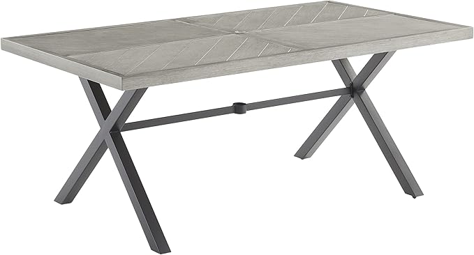 Crosley Furniture Otto 6-Person Rectangular Outdoor Dining Table with Umbrella Hole for Outside Patio, Matte Black with Gray Tabletop