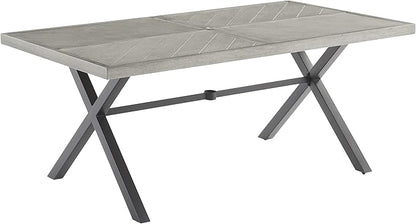 Crosley Furniture Otto 6-Person Rectangular Outdoor Dining Table with Umbrella Hole for Outside Patio, Matte Black with Gray Tabletop