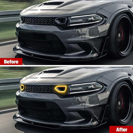 LED Grille Lights for 2015-2019 Dodge Charger SRT/Scat Pack, 2017-2019 Dodge Charger Daytona, SXT & R/T, White DRL & Yellow Turn Signal Light, 2PCS, Driver & Passenger Side