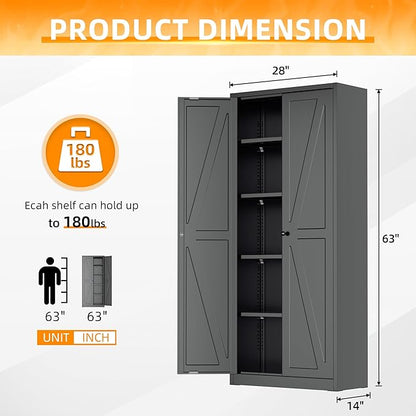 INTERGRAET 63" H Pantry Cabinet, Metal Kitchen Pantry Cabinets with 2 Doors and 4 Shelves, Farmhouse Food Storage Cabinets, Large Pantry Cabinets for Home,Kitchen,Living Room/Dining