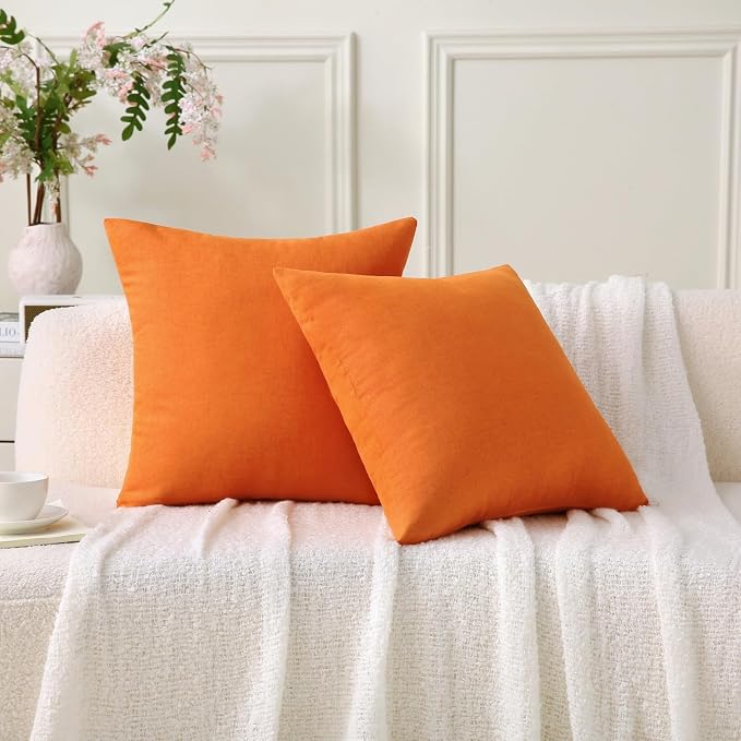 Outdoor Throw Pillows with Inserts, Waterproof Pillows for Outdoor Seating, Square Decorative Garden Cushion for Patio Furniture, Bed, Couch, Sofa(Orange, 18" x 18" (Pack of 2))