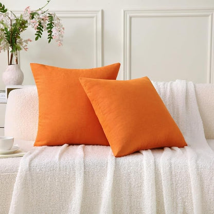 Outdoor Throw Pillows with Inserts, Waterproof Pillows for Outdoor Seating, Square Decorative Garden Cushion for Patio Furniture, Bed, Couch, Sofa (Orange, 20" x 20" (Pack of 2))