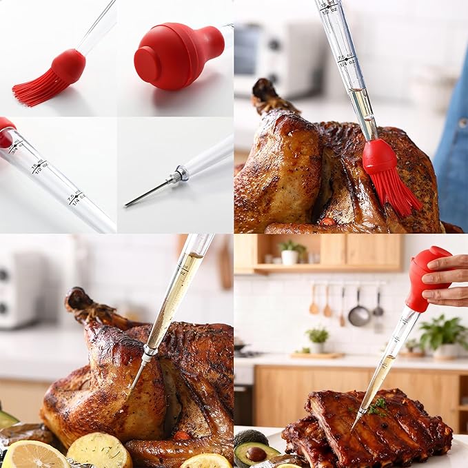 Plastic Turkey Baster Meat Injector Syringe Kit, Meat Baster for Cooking & Basting, Large Capacity Marinade Injector for Thanksgiving & Christmas Turkey Beef Pork Chicken Roasting Smoking BBQ