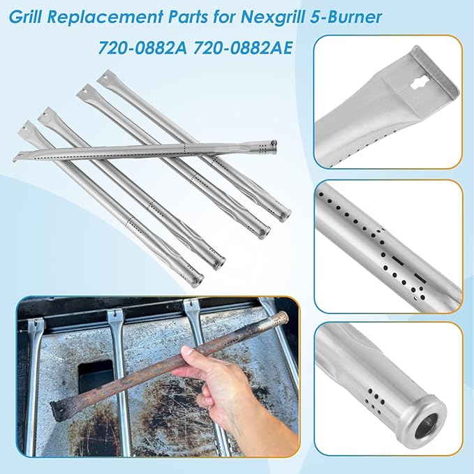 Grill Parts for Nexgrill Evolution Infrared Plus 5-Burner 720-0882A 720-0882AE 730-0882 730-0882AE, Heat Shield and Burner for Nexgrill Replacement Parts 5 Burner 720-0882A