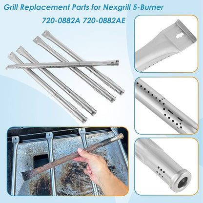 Grill Parts for Nexgrill Evolution Infrared Plus 5-Burner 720-0882A 720-0882AE 730-0882 730-0882AE, Heat Shield and Burner for Nexgrill Replacement Parts 5 Burner 720-0882A