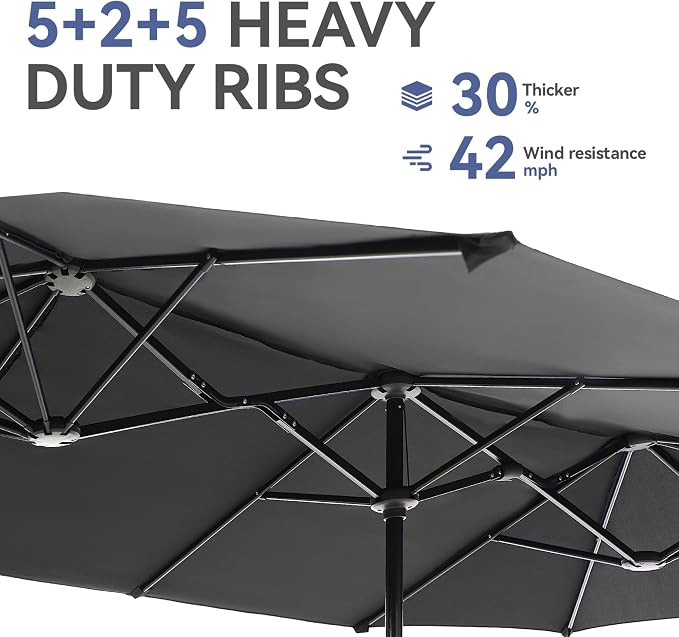 GREEN PARTY 13 ft Outdoor Patio Umbrella, Large Rectangular Table Umbrellas | Double-Sided, UV & Fade Resistant Canopy for Deck Poolside Garden Backyard, Market Umbrella with Crank & 1.5" Pole, Grey