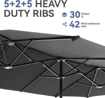 GREEN PARTY 13 ft Outdoor Patio Umbrella, Large Rectangular Table Umbrellas | Double-Sided, UV & Fade Resistant Canopy for Deck Poolside Garden Backyard, Market Umbrella with Crank & 1.5" Pole, Grey