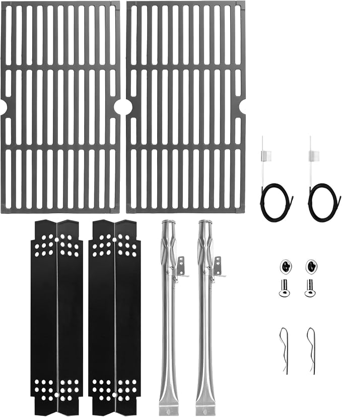 LS'BABQ Grill Replacement Parts Kit for Nexgrill Deluxe 2-Burner 720-0864R 720-0864BL 720-0864BA, Cast Iron Cooking Grates Heat Plates Burner Tube for Expert 2-Burner Grills 720-0864T