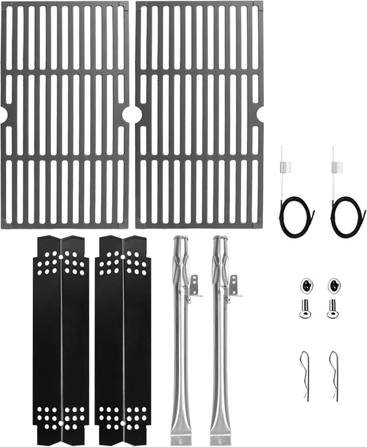 LS'BABQ Grill Replacement Parts Kit for Nexgrill Deluxe 2-Burner 720-0864R 720-0864BL 720-0864BA, Cast Iron Cooking Grates Heat Plates Burner Tube for Expert 2-Burner Grills 720-0864T