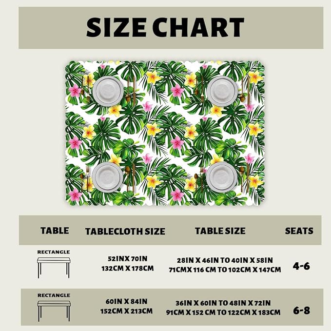 Palm Leaves Decorative Rectangle Table Cloth Hawaii Green Tropical Leave Flower Rectangle Polyester Table Cloths Kitchen Table Cover for Dining BBQ Picnic Coffee Table 52" x 70" 4-6 Seats