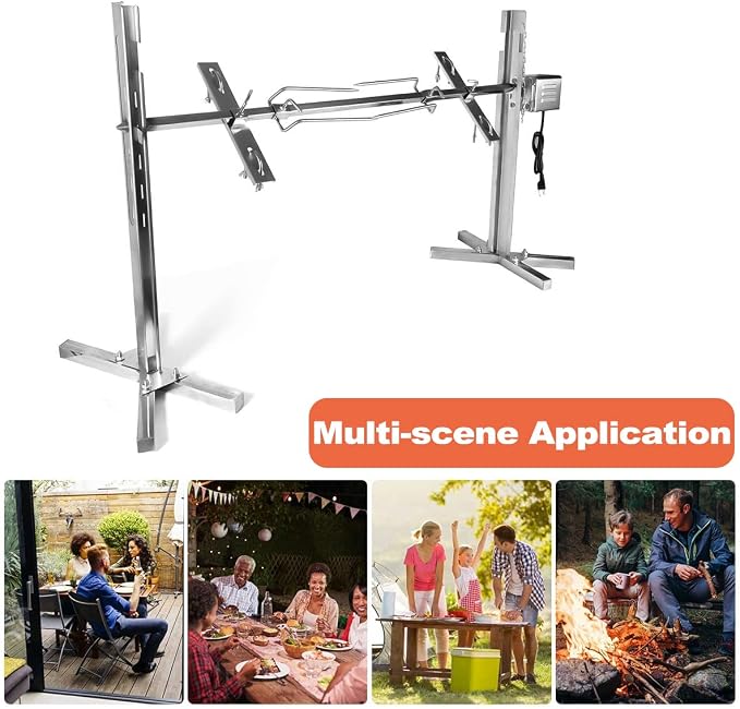 iMeshbean 53inch Barbecue Grill Rotisserie Grill Kit,Stainless Steel Large Grill Rotisserie Spit Roaster Rod, Charcoal BBQ Pig Chicken Rotisserie with 15W Motor Kit for Outdoor Cooking Meat