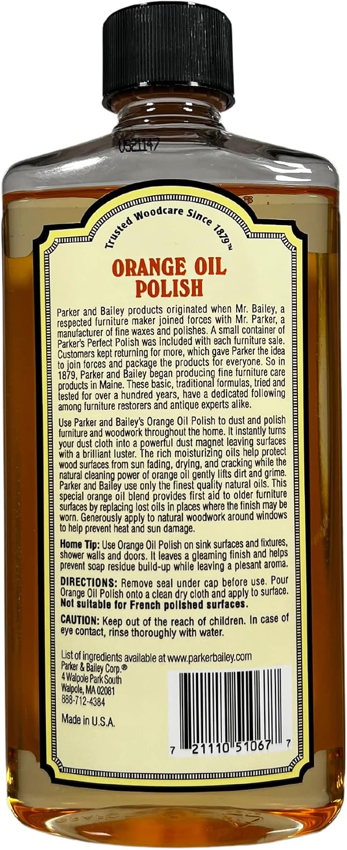 Parker & Bailey Orange Oil Polish, Natural Orange Scented Furniture Cleaner & Wood Table Cleaner, Cleans, Renews & Restores a Finish for Wood, Protects from Drying or Cracking, Shiny Finish, 16 oz