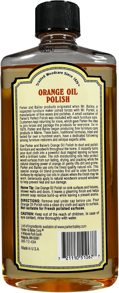 Parker & Bailey Orange Oil Polish, Natural Orange Scented Furniture Cleaner & Wood Table Cleaner, Cleans, Renews & Restores a Finish for Wood, Protects from Drying or Cracking, Shiny Finish, 16 oz