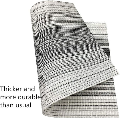 Placemat,Blending Color Durable Woven Vinyl Placemat Washable Heat-Resistant Anti-Skid Kitchen Dining Table Mats (Set of 6, Black with White)