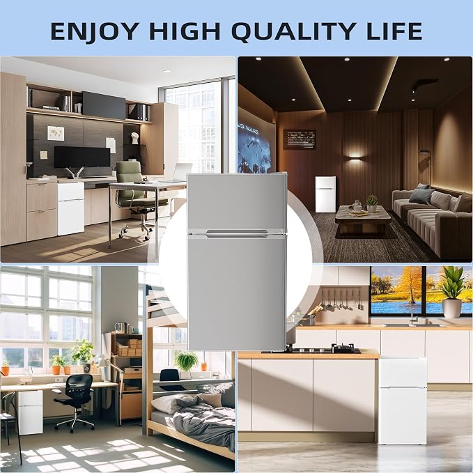 Antarctic Star 3.1 Cu.Ft.Compact Refrigerator with Freezer,Mini Fridge 2-Door with Adjustable Removable Shelves,For kitchen/Apartment/Dorm/Office,GREY