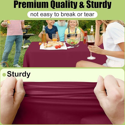 Smiry Disposable Table Cloth 3 Pack, 84 Inch Round Waterproof Plastic Tablecloth, Decorative Round Table Covers for Party, Birthday, Picnic, Wine Red