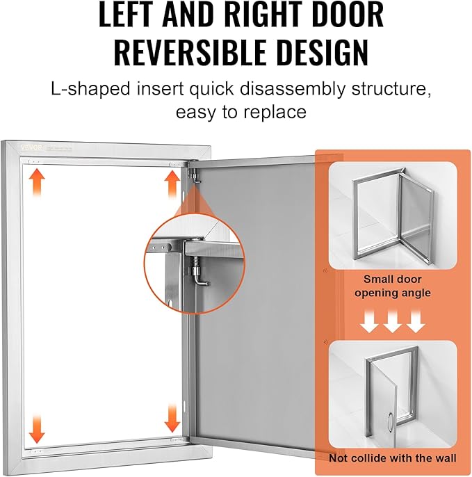 VEVOR BBQ Access Door 17W x 24H Inch, Vertical Single BBQ Door Stainless Steel, Outdoor Kitchen Doors for BBQ Island, Grill Station, Outdoor Cabinet