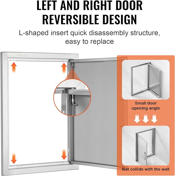 VEVOR BBQ Access Door, 17W x 24H Inch Single Outdoor Kitchen, Stainless Steel Flush Mount, Wall Vertical with Handle, for BBQ Island, Grilling Station, Outside Cabinet