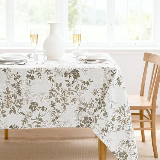 H.VERSAILTEX Linen Table Cloths Floral Printed Tablecloth Spill-Proof Waterproof Table Cover for Dining Buffet Feature Soft and Thick Fabric Wrinkle Free, 60 x 120 Inch, Retro Floral - Brown