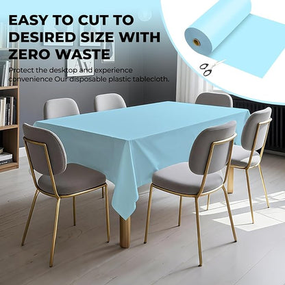 54 Inch X 300 Feet Plastic Table Cover Roll Premium Disposable Plastic Tablecloth for All Type/Shape Tables | Picnic, Party, Banquet, Birthdays, Weddings (Light Blue, 54 Inch X 300 Feet)
