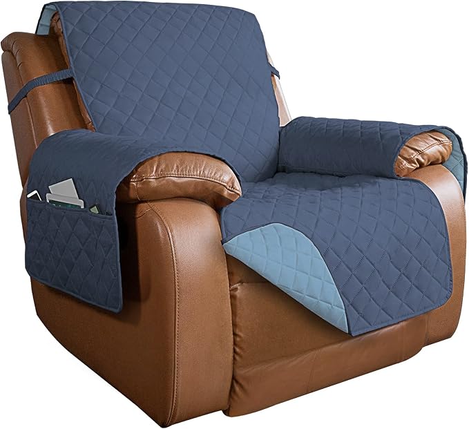 PureFit Reversible Recliner Chair Covers Couch Covers for Dogs, 28 in | Dark Blue/Light Blue, Water Resistant Couch Protector, Washable Pet Couch Cover with Non Slip and Elastic Straps For Kids