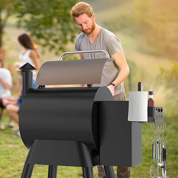 Storage Bin for Traeger Grills, Pellet Storage Bin with 4 Hooks and Paper Towel Holder for Traeger Pro 22/34/780/575, Ironwood 650/885, Eastwood 22/34, for Pit Boss, for Z Grill and Other Pellet Grill