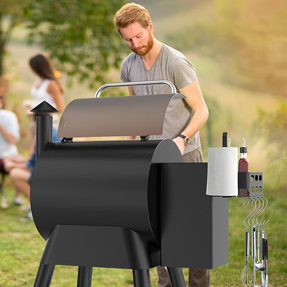 Storage Bin for Traeger Grills, Pellet Storage Bin with 4 Hooks and Paper Towel Holder for Traeger Pro 22/34/780/575, Ironwood 650/885, Eastwood 22/34, for Pit Boss, for Z Grill and Other Pellet Grill