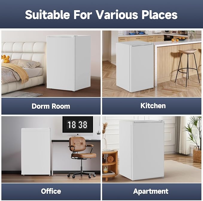 4.3 Cu.ft Mini Fridge with Freezer, Compact Refrigerator for Bedroom Office Dorm RV, Single Door Adjustable Temperature, Removable Shelves & Crisper Drawer