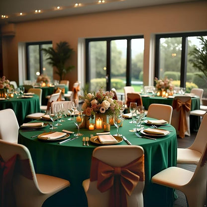 8 Pack Hunter Green Round Tablecloth 90 Inch | For 3Ft-5Ft Round Table, Wrinkle Resistant Table Cloth, Washable Polyester Fabric, For Wedding Party Banquet Buffet Camping