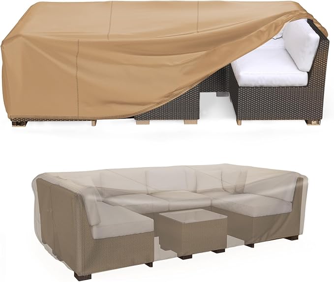 Mrrihand Heavy Duty Patio Furniture Covers, Outdoor Furniture Covers Waterproof Sectional Sofa Set , Patio Table and Chair Set Cover 124"L×71"W×29"H,Brown