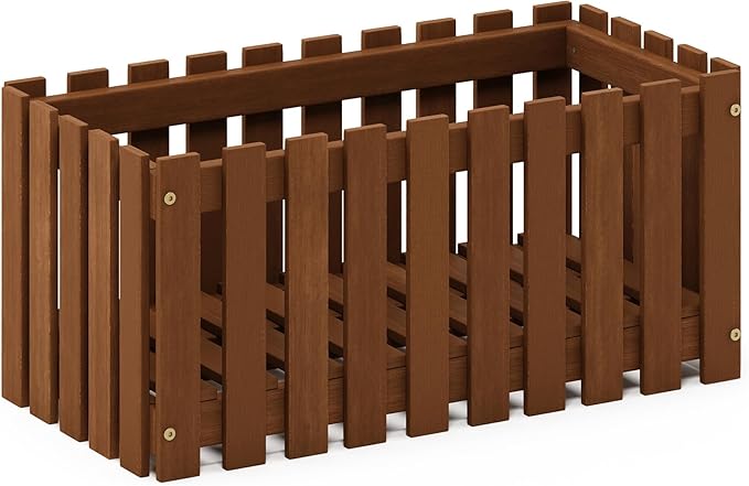 Furinno TIOMAN Planter Box, Hardwood Slat Style Flower Box, Rectangular Garden Box, in Teak Oil, Indoor, Outdoor, Patio, Garden, Balcony, Light Wood