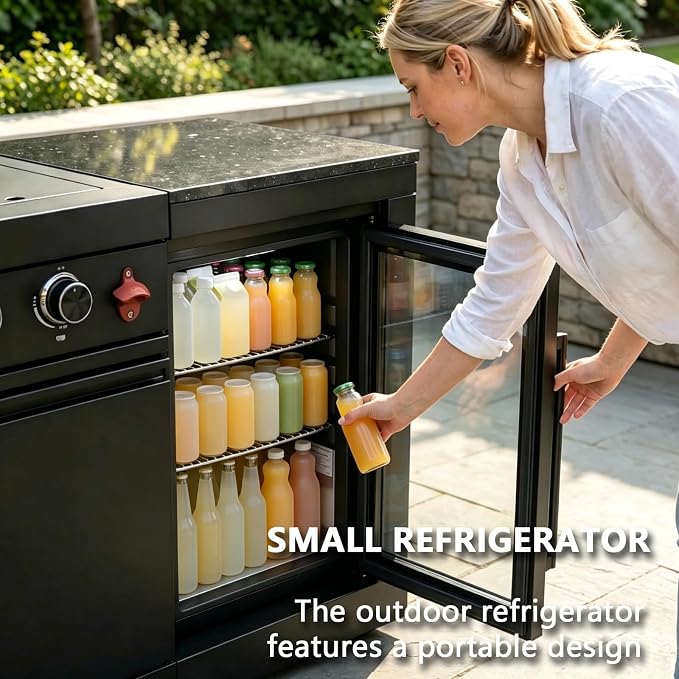 Propane Gas Outdoor Kitchen Island Grill, 4-Burner Stainless Steel Modular Outdoor Kitchen, with Refrigerator and Sink, Mobile BBQ Cooking Station for Backyard Patio