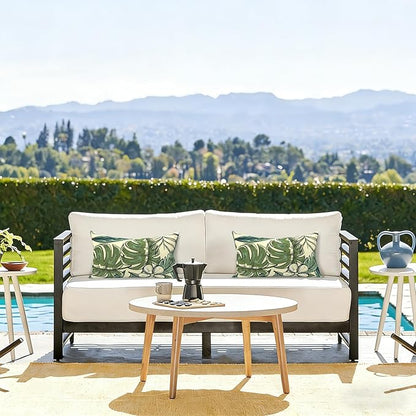 LVTXIII Outdoor/Indoor Lumbar Pillow Covers ONLY, Patio Lumbar Cushion Covers, Fluffy Water Repellent Garden Cushion Cases for Patio Coach Sofa Use, 12x20 Inch, Pack of 2, Tropical Paradise