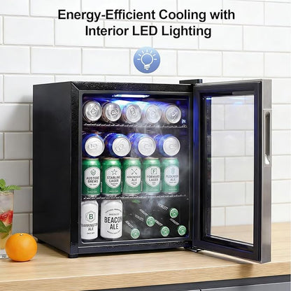 Mini Fridge Cooler - Small Beverage Refrigerator Stainless Steel Glass Door for Soda Beer Wine–Countertop Drink Cooler for Home, Dorm, Office or Bar, Electronic Temperature Control，1.4cu.ft.