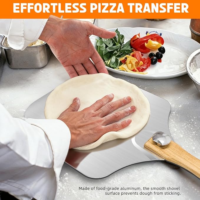 2Pcs Aluminum Pizza Peel Set | 12"×14" Metal Pizza Paddle (Foldable Wooden Handle) + Rocker Cutter | Pizza Box Packaging, Gift-Ready for Baking Lovers