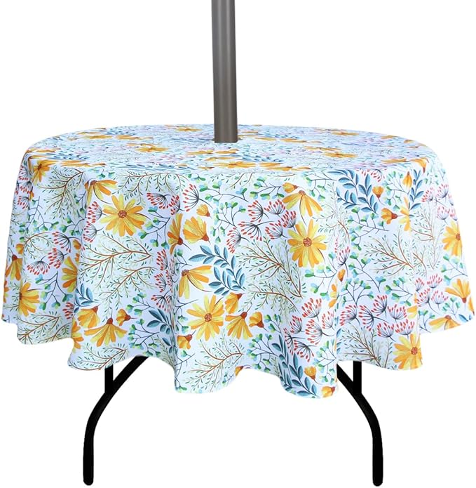 EHouseHome Outdoor and Indoor 60inch Round Tablecloth with Umbrella Hole and Zipper, Waterproof Zippered Patio Cloths, Spring/Summer Table Covers for Backyard Circular Table/BBQs/Picnic